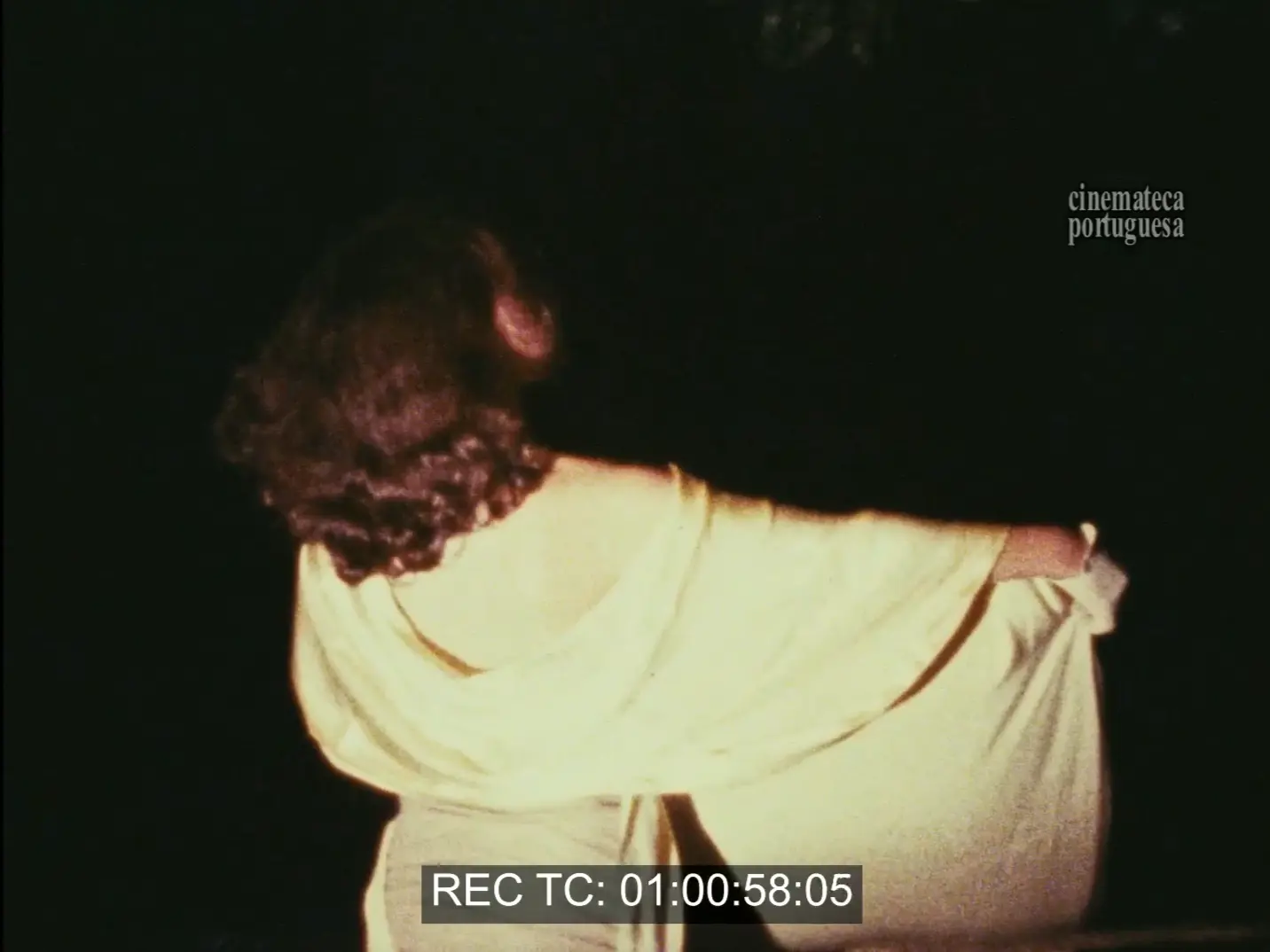 Rita Azevedo Gomes at the end of *D. Jaime ou a Noite Portuguesa* (Luís Noronha da Costa, 1974), her first film credit.